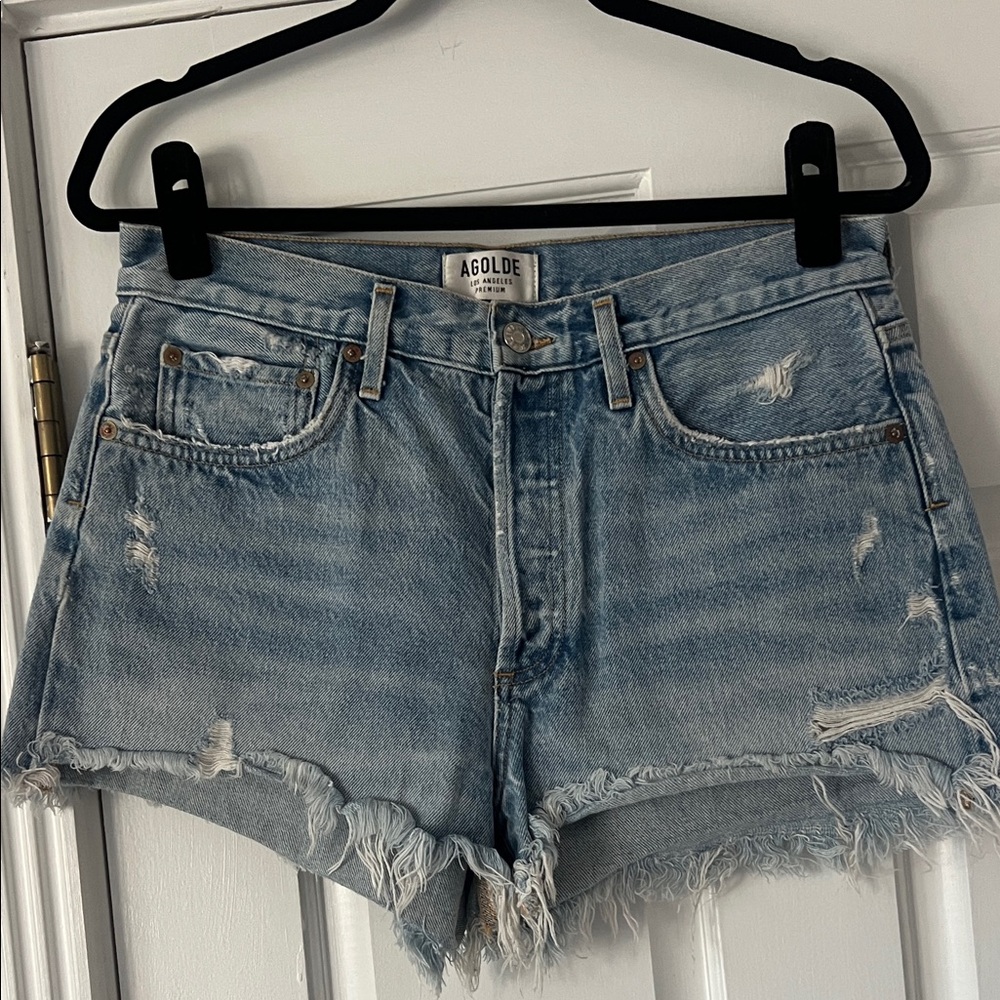 Agolde Women's Frayed Hem Jean Shorts - Light Blue